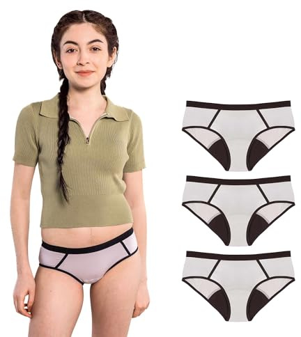 SELENACARE Periodiska underkläder tonåring sporty (3 flerpack) – menstruationsunderkläder för tonåringar, tvättbar, 100 % vegansk, hållbar, 20 ml absorption, grå, storlek 164, GRÅ, L