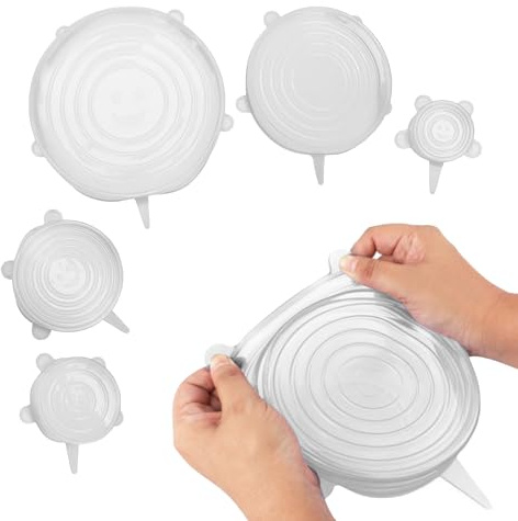 Rumyve Lot de 6 couvercles ronds en silicone pour nourriture - Compatibles avec tous les couvercles télescopiques universels en silicone pour chat et chien - 6 tailles (blanc)