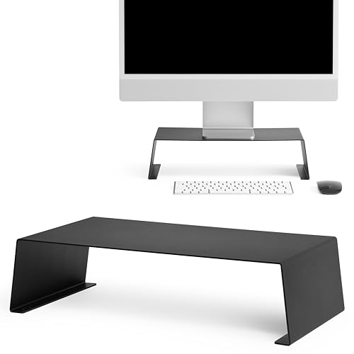 Supporto Monitor. Base desktop, sollevatore in metallo, piattaforma di altezza per computer, schermo, portatile, tavolo, ergonomia in ufficio, design moderno e elegante. (Nero)
