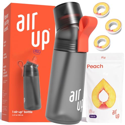 air up® Bouteille d'eau aromatisée Gen 2 (620 ml) gris anthracite + 3 capsules de saveur pêche | Bouteille d'eau sans sucre et anti-déversement avec paille