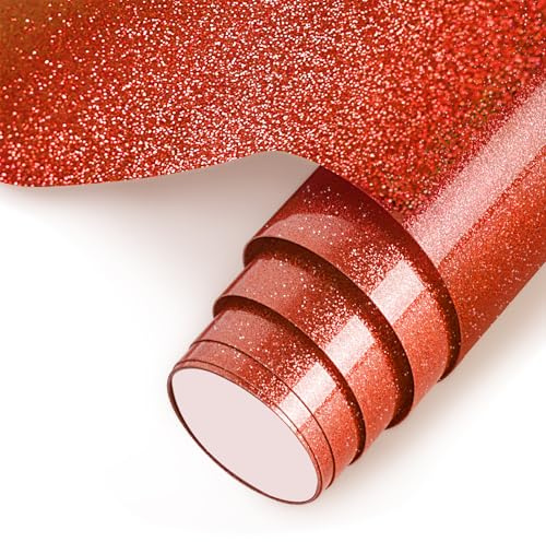 NANAPLUMS Glitzer 3D-Puff Plotterfolie Textil, Bügelfolie, Flexfolie, Rot | Glitzer-3D-Puff-HTV; erzeugt beim Aufbügeln einen erhabenen 3D-Effekt mit Glitzer-Finish, für T-Shirts und Hoodies.