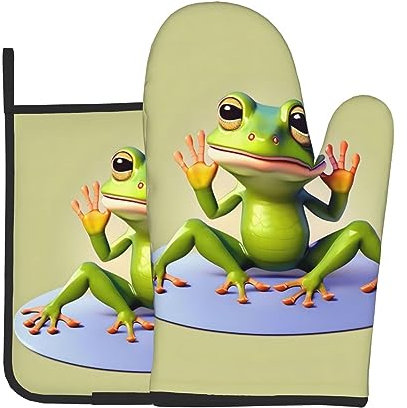 YYHWHJDE Die lustigen Ofenhandschuhe und Topflappen in Frosch-Qualität, bedrucken, 2er-Set, zum Öffnen von Topfdeckeln in der Küche