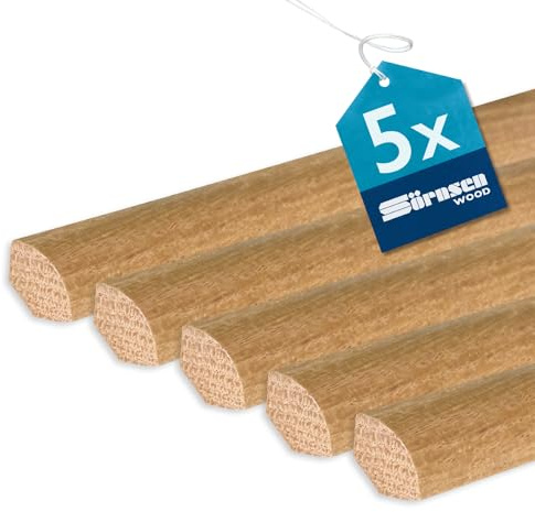 Viertelstab Eiche massiv – 14x14x2400 mm, 5 Stück, natur matt lackiert | Sörnsen Wood Sockelleiste – hochwertige Fußleisten mit Viertelstab Profil – Beste Qualität hergestellt in Norddeutschland