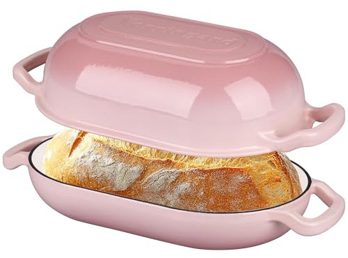 VORRINGARD Enameled Cast Iron Sourdough Bread Oven, Loaf cast Iron Bread pan for Homemade Bread Baking pan with lid, 5QT, Pink