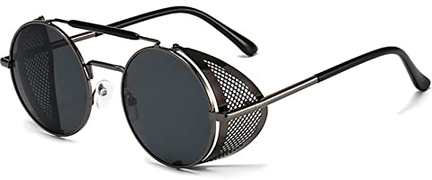 besbomig Retro Rund Steampunk Sonnenbrille für Damen Herren Polarisiert UV Schutz - Hippie Metallrahmen Festliche Partybrille Fasching Brillen Modeaccessoire