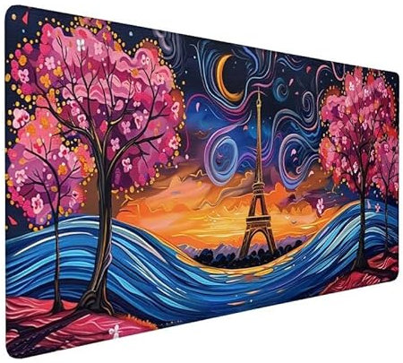 Tapis de Souris Tour Fer Tapis de Souris XXL 1500x800x3mm Tapis de Souris Gamer Arbre, Grand Tapis Bureau Gaming Bords Cousus, ImperméAble AntidéRapante Tapis Clavier Souris pour Déco Bureau LX-341