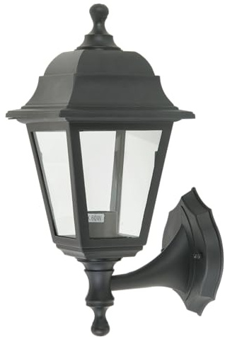 Aplique de Pared Exterior - Lampara de Jardin Rustica - Farola Plastico para Terraza con Luz y Porta Bombilla E27 - Medidas 35x15x19,7 Centímetros, 3 Diseños Diferentes (Negro, 1 Unidad)