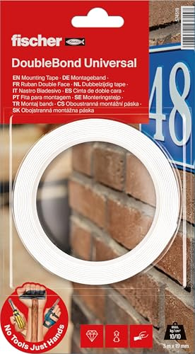 fischer Montageband, doppelseitiges und starkes Klebeband in transparent, einfach anwendbar dank Spezialliner, Aufhängung ohne Bohren, für Spiegel, Bilder, Deko, Haken, uvm., 3 Meter