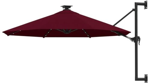LLEZKBR Wall-mounted Garden Parasol with LEDs 300 cm Burgundy