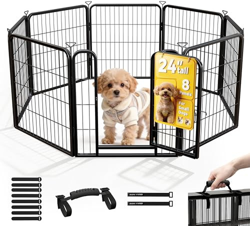 Pvpy Yvrd Corralito para perros para interiores y exteriores, patio trasero, campamento de caravana, 24 pulgadas, 8 paneles para perros pequeños y cachorros