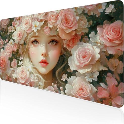 Alfombrilla Ratón XXL 1400x600x3mm,Rosa Alfombrilla Escritorio Mujer Mouse Pad Gaming con Base de Caucho Antideslizante e Impermeable Almohadilla Teclado,Protector Escritorio Ideal para Oficina D1-12