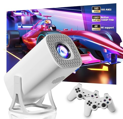 Miniproyector con 64 GB de Almacenamiento para Juegos, 160 lúmenes ANSI, resolución HD 1080x600P, HDMI, portátil para Dormitorio, Cine en casa y Exteriores (Blanco)
