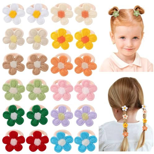 Jollybows 24 Stück Blumen für Haargummis Mädchen, Bunt Kleine Elastische Zopfgummis Mini Haarschmuck für Baby Mädchen Kinder Kleinkind