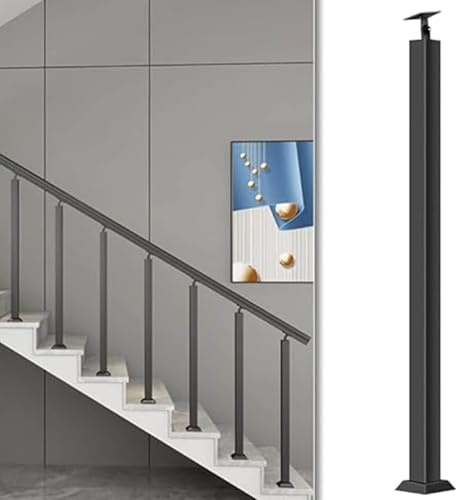 Axe de balustrade réglable en métal à 270° avec base plate – Poteaux de balustre carrés noirs pour escalier extérieur, jardin et rampe – 110 cm