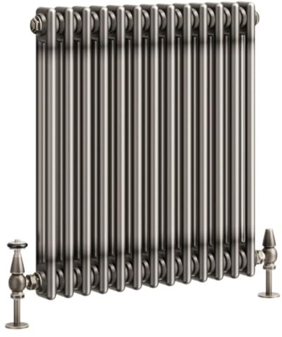 Go Bathrooms Traditional 2 Column Radiator 600x605mm Raw Metal | Cast iron style compact designer radiator for central heating systems. Features 2 column panels with raw metal finish.