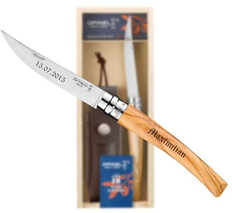 OPINEL No. 10 EFFILE – Taschenmesser mit Olivenholzgriff und Etui im Geschenkset mit persönlicher Gravur