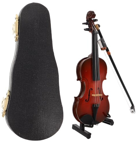 BESPORTBLE Mini Violino in Legno Decorativo Realistico con Astuccio e Asta per Arredamento Interni Regalo Musicale