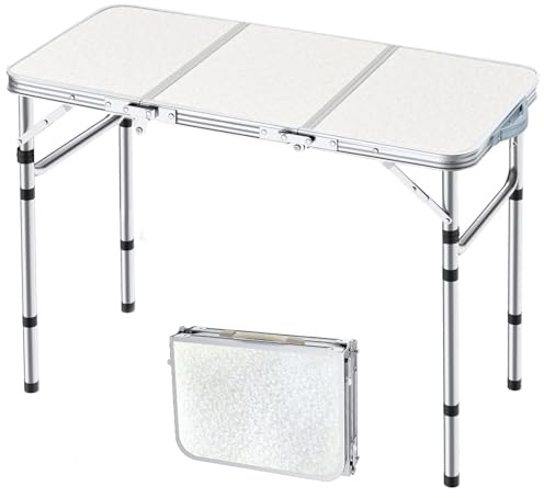 Yriuat Folding Camping Table 3ft Portable Pinic Table Adjustable Height Small Card Table Aluminum Foldable Lightweight with Carry Handle for Outdoor Indoor Hiking Camp BBQ Beach