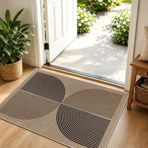 Capslpad Dirt Trapper Door Mat 60x90cm, Non-Slip Door Mat Indoor, Machine Washable Entrance Rug, Jute Look Durable Inside Floor Mat for Entryway, Front Back Door, Muddy Wet Shoes and Paws, Black Brown