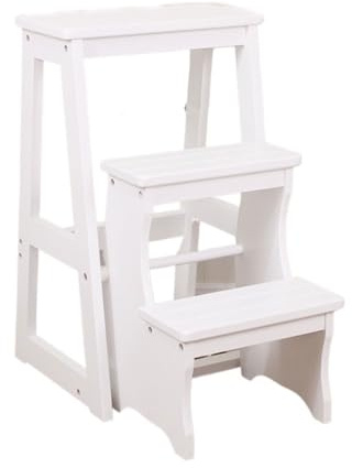 Lkvent escabeau marchepied Tabouret d'escalier en Bois Massif, Chaise multifonctionnelle Pliante à Trois marches, idéale for la Cuisine, la Salle de Bain et Le Bureau Petit(Wit)
