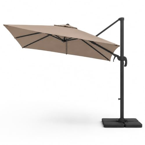 MEGAOFFERTE.IT Ombrellone Da Giardino Con Braccio Richiudibile Per Esterno Bordo Piscina Patio Struttura In Acciaio Inox Rotazione 360° Copertura Idrorepellente Anti UV 3x3 M Tortora