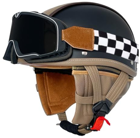 Mezzo Pelle Casco Da Motociclista Caschi Cromwell Vintage Omologato DOTECE Casco Jet Moto Per Uomo Donna Con Occhiali Portatile Cascos A Scodella Per Scooter Street Cruiser