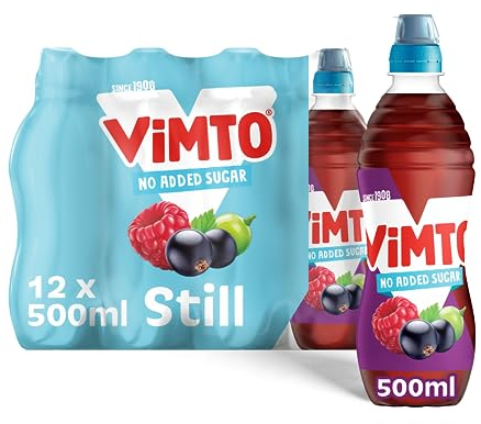 Vimto Still Juice Drink – No Added Sugar – Blackcurrant, Grape & Raspberry – Vitamins C & D – 12 x 500ml Bottles – HFSS Compliant