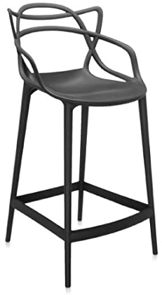 Kartell Masters Stool Sgabello, Tecnopolimero termoplastico Riciclato con Carica Minerale e Trattamento Soft-Touch, Nero, H. 75, Opaco