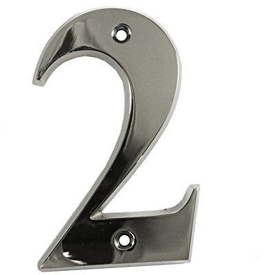 Beautiful 3 Inch Bevelled Edge Polished Chrome Door Number 2 - Screw Fix Front House Number 2