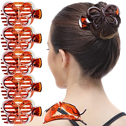 RC ROCHE 6 Stück Schmetterling Dutt Haarspange Haarklammer Butterfly Modische Rutschfest Clips Seitlich Haare Hochstecken Große Zähne Damen Frauen, Groß Braun