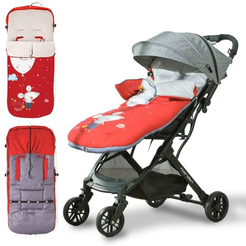 Interbaby Chanceliere Bebe Poussette Couverture Poussette Bebe Hiver, Doux | Sac de Couchage Poussette Bebe Détachable, Double Ouverture, Lavage Facile, Matériaux Antiallergiques, Ratita Rouge