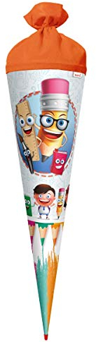 ROTH Cornet surprise grand format 70 cm – Rond rouge (h) – Fermeture en feutre – Sachet de sucre neutre pour rentrée scolaire