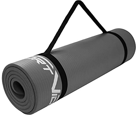 SportVida Yoga Matte Rutschfest Extradick - Yogamatte mit Weicher Schaum - NBR Matte - Dicke Turnmatte für zuhause Training mit Tragegurt - Sportmatte - Fitnessmatte 2 Größen, 6 Farben (Grau)