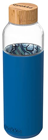 Quokka8412497400041Cristal Redondo Botella con Silicona Funda, 660 ml Capacidad, Interior Agua Flores