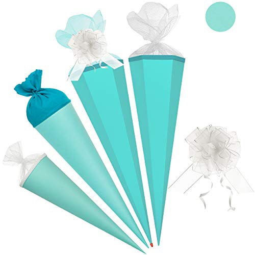 alles-meine.de GmbH Schultüte - Rohling - TÜRKIS blau - 85 cm - 6 eckig - inkl. Schleife - Tüllabschluß - mit/ohne Kunststoff Spitze - Zuckertüte - Markneukirchen - Jungen Mädc..