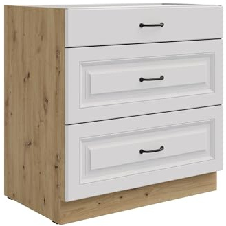 Kuechen-preisbombe Küchen Unterschrank 80 cm Stilo Weiß + Eiche Artisan Vollauszug Soft-Close Küche