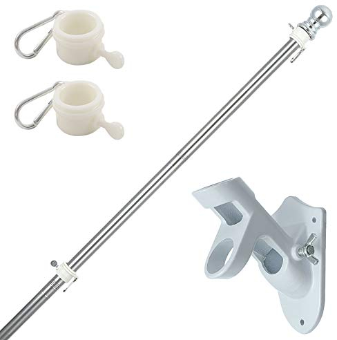 INFLATION Asta de Bandera de Aluminio, Acero Inoxidable 150-180 cm Kit de mástil de Bandera con Soporte de Pared Externo Ajustable de 180 Grados y Anillos giratorios (mástil con Soporte)