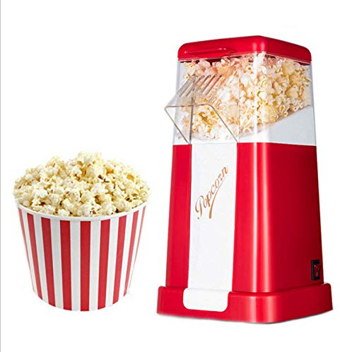 JHNEA Hot Air Popcorn Maker, Electric Popcorn Maker with Popcorn Boxes,Low-Calorie & Fat-Free, Retro Popcorn Maker Machine with Measuring Cup & Removable Lid,Red
