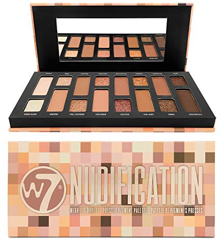 W7 Nudification Gepresste Pigmentpalette – 16 hochwirksame nude Farben – makelloses, langanhaltendes glamouröses Make-up
