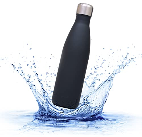 Sprengers – Trinkflasche aus Edelstahl – auslaufsichere & thermoisolierte Wasserflasche hält Getränke bis zu 18 Stunden warm oder kalt – Wasserflasche für Kohlensäure geeignet (Schwarz, 1 l)