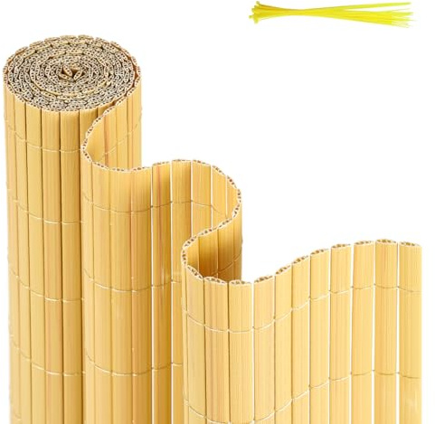 Einfeben Brise-vue en PVC - Résistant aux UV - Pour jardin, piscine, balcon - Bambou - 120 x 300 cm