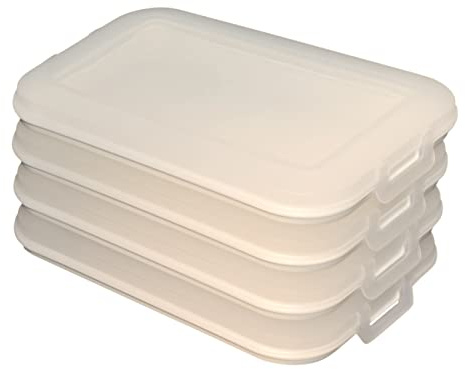 4er Set Aufschnitt-Dosen mit integrierter Servierplatte, Frischhaltedose, Aufbewahrungsbox, Lebensmittelbehälter, Aufschnitt-Box, stapelbar, BPA-frei, Küchenbedarf, Kunststoff cremeweiß
