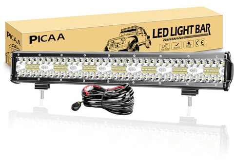 PICAA Led Arbeitsscheinwerfer Bar, 20 Zoll 51CM 420W 8D Led Lichtbalken | Zusatzscheinwerfer Bar, Mit 12V Kabelbaum,Spot Flutlicht Kombination, Wasserdicht, für SUV Offroad ATV UTV Traktor 4x4 Auto