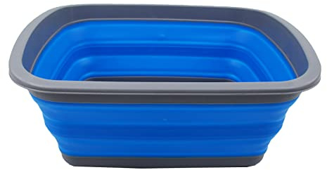 SAMMART 10L Collapsible Tub-Foldable Dish Tub-Portable Washing Basin-Space Saving Plastic Washtub (Dark Grey/Blue, 1)