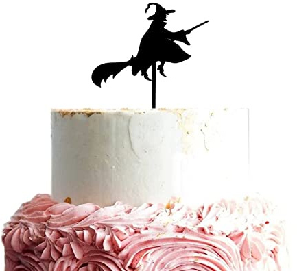 Halloween Cake Topper with Witch on Broom Celebration Party Decoration Supplies Acrylic Cake Toppers