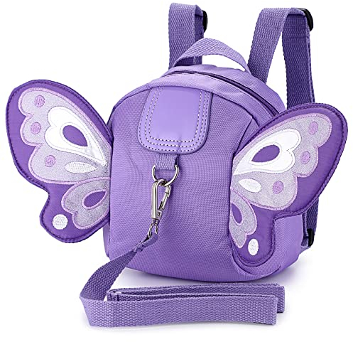 BTSKY Oxford-Stoff Schmetterling Baby Kleinkind Rucksack Tasche mit Sicherheitsleine – Kindergeschirr Anti-Verlust-Geschirr Leine Gurt Gürtel, Lila