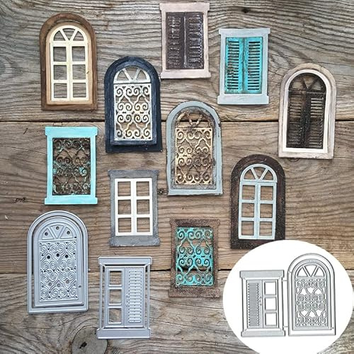 Troqueles de corte de ventana de puerta, manualidades, plantilla de puerta, ventana, plantillas de corte para hacer tarjetas de grabación en relieve, troqueles de papel decorativos