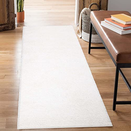 carpet city Alfombra Shaggy de pelo largo, 80 x 300 cm, color crema, alfombra de pasillo de pelo largo, liso, moderna, mullida y suave, decoración para dormitorio