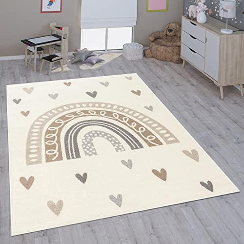 Paco Home Kinderteppich Teppich Kinderzimmer Mädchen Jungs Verschiedene Motive Und Größen, Grösse:120 cm Rund, Farbe:Beige