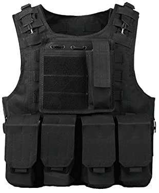 TREETDOBV Gilet Militaire pour Homme, Gilet Tactique Léger et Réglable, Gilet de Sport Multifonction, équipement de Plein Air pour la Pêche, Les Voyages, Les Jeux, la Formation(Le Noir)
